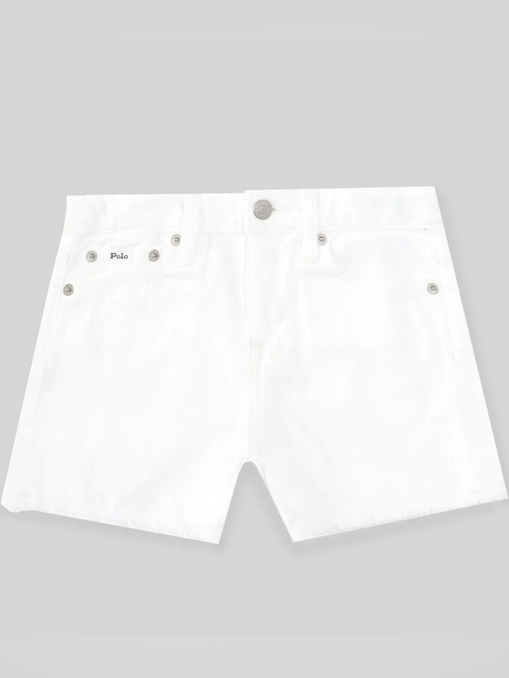 Polo Ralph Lauren Girls' Frayed Cotton Denim Shorts- White Jean Shorts